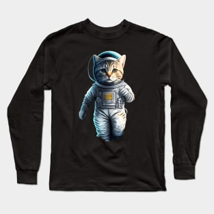 cute cat in the space with astronaut costume Long Sleeve T-Shirt